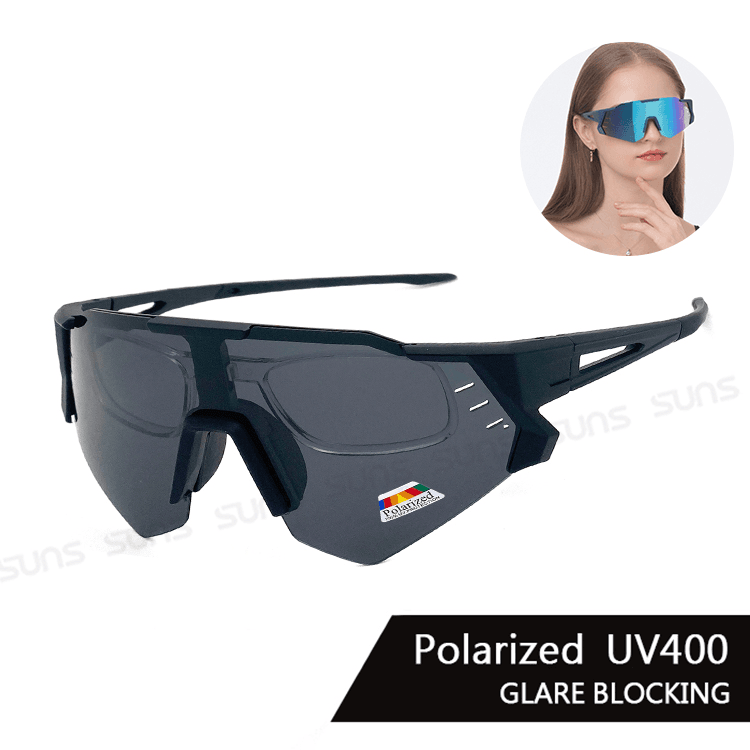 【suns】運動偏光太陽眼鏡 含內視鏡 黑灰色 Polarized墨鏡 抗UV400 S930 0