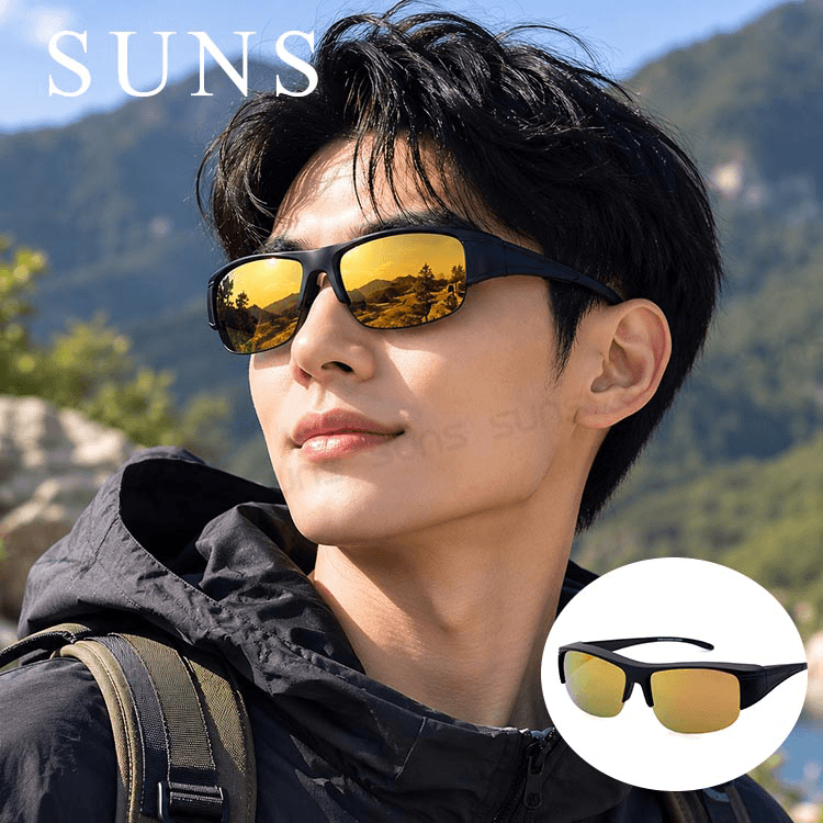 【suns】偏光太陽眼鏡 半框黃水銀 抗UV400 (可套鏡) 0