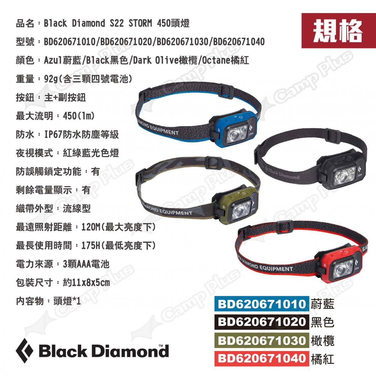 【Black Diamond】STORM 450頭燈S22 多色可選 悠遊戶外 9
