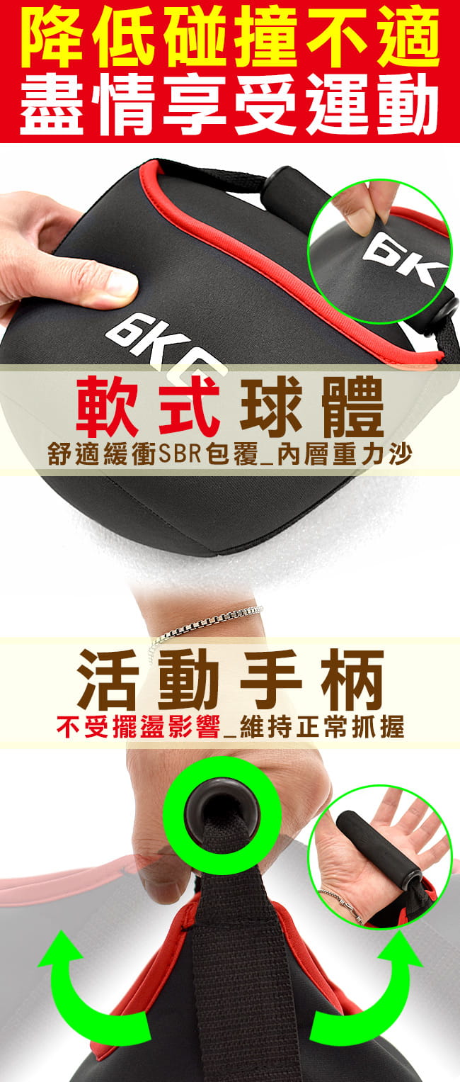 KettleBell安全軟式6公斤壺鈴(旋轉握把)(運動6KG壺鈴競技/負重沙包沙袋/拉環啞鈴沙球) 4