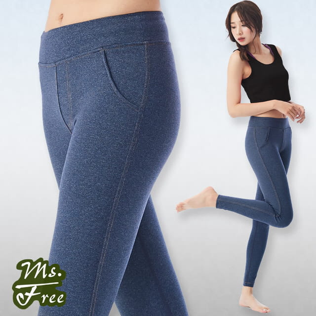 【Ms.Free】高階系列-MIT時尚仿牛仔車線吸濕排汗長褲(丹寧風)瑜珈/健身 0