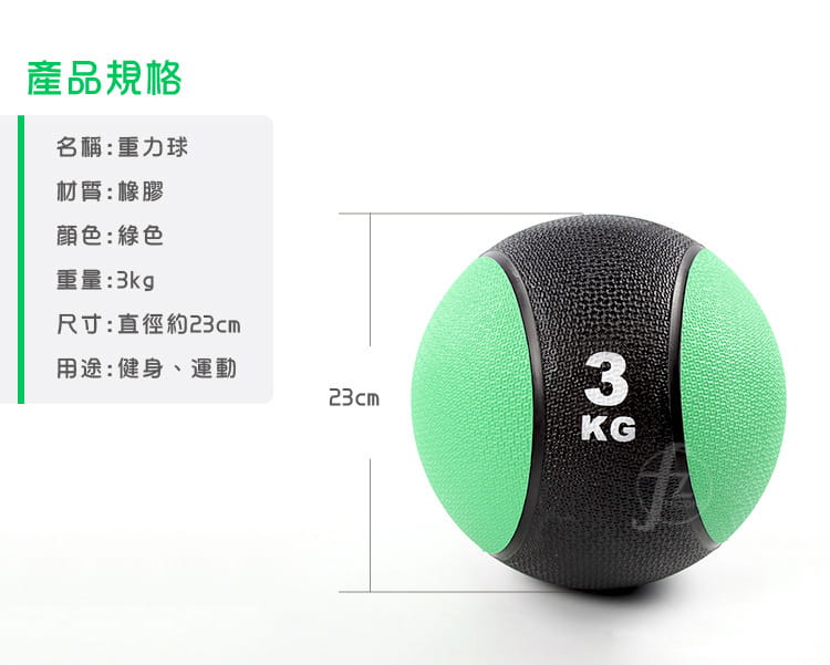 【ABSport】橡膠重力球（3KG－黑款）／健身球／重量球／藥球／實心球／平衡訓練球 1