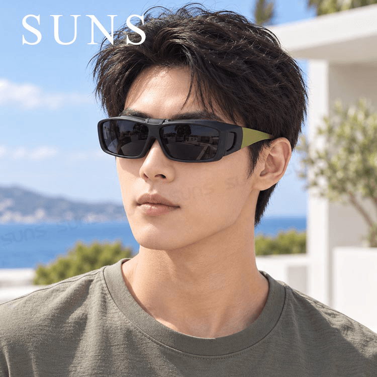 【suns】上翻式偏光墨鏡 方框包覆式眼鏡(可套鏡) 抗UV400 1