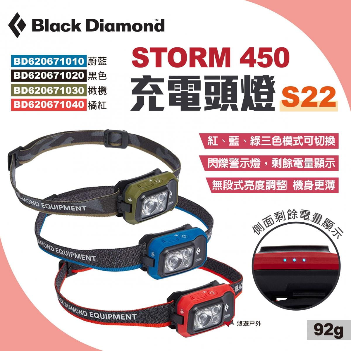 【Black Diamond】STORM 450頭燈S22 多色可選 悠遊戶外 1