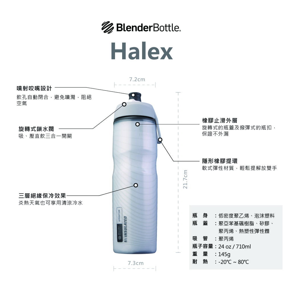 【Blender Bottle】Halex系列｜噴射飲口｜自行車水壺｜附吸管｜24oz｜4色 7