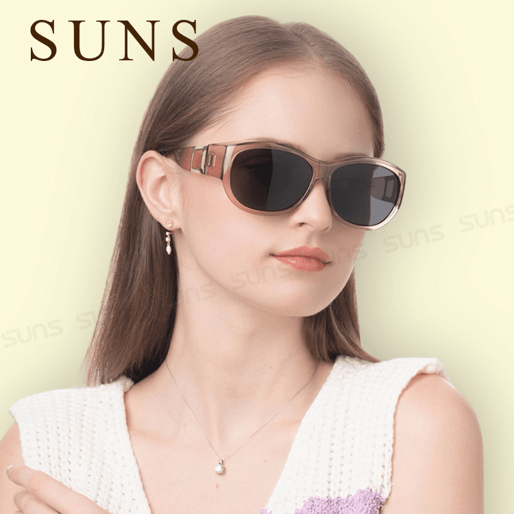 【suns】包覆式偏光墨鏡 裸感藕杏方框墨鏡 抗UV400 (可套鏡) 3
