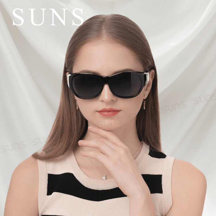 【suns】包覆式偏光墨鏡 曜石黑方框墨鏡 抗UV400 (可套鏡) 3