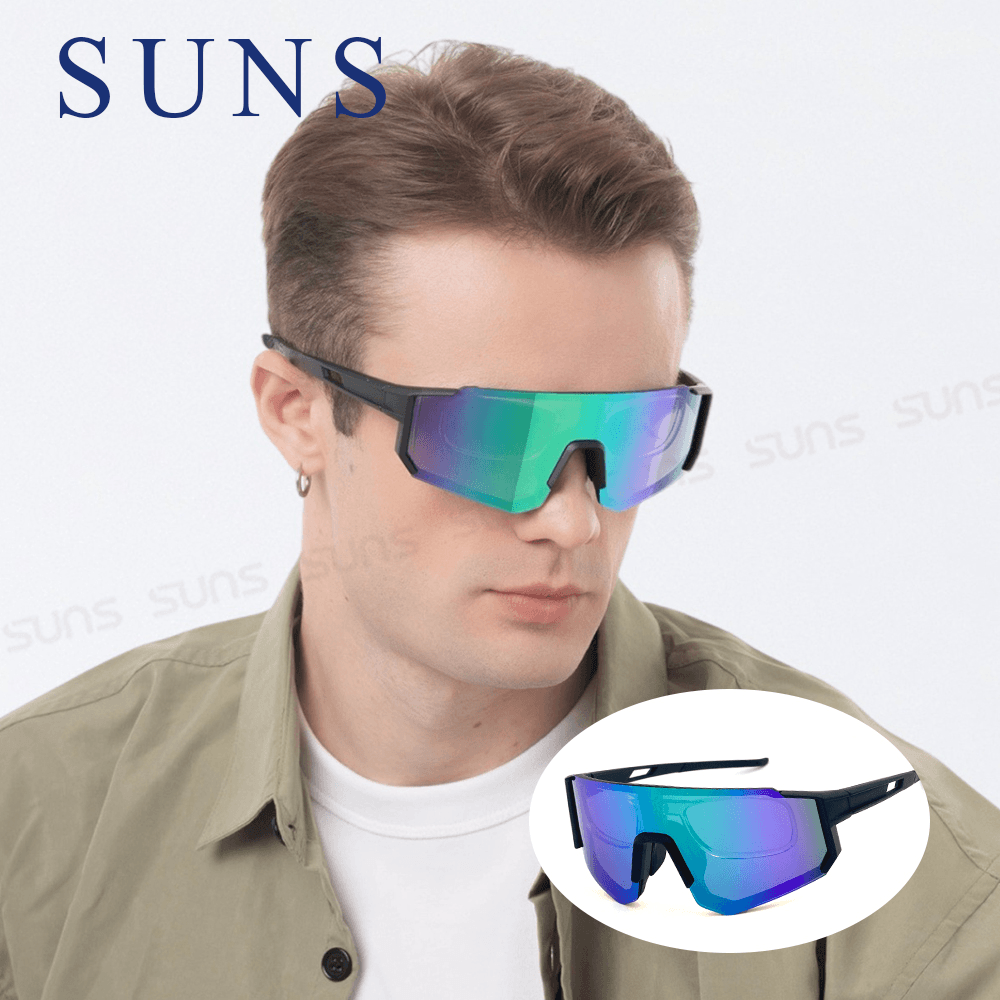 【suns】運動偏光太陽眼鏡 含內視鏡 黑框綠水銀 REVO電鍍 抗UV400 S160 0
