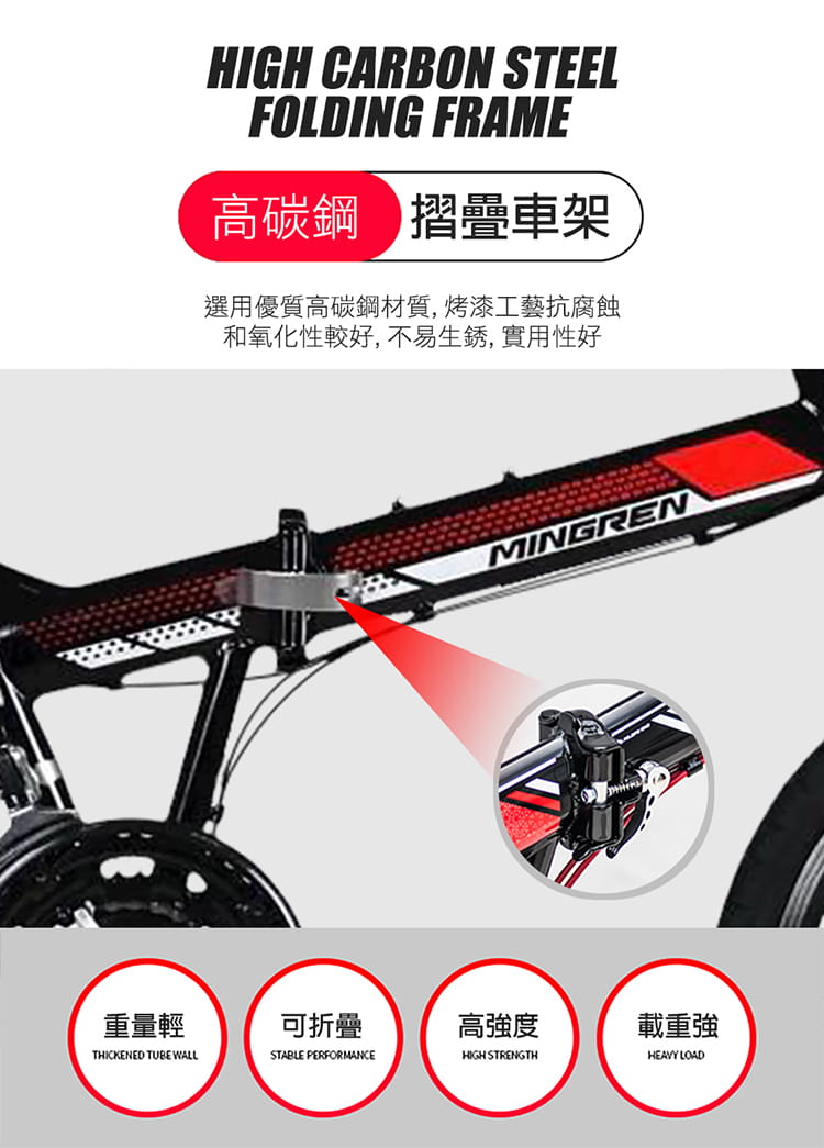 BIKEONE MG1 PLUS 20吋21速折疊車美感雙色塗裝與亮眼的方管車架設計通勤運動代步首選 15