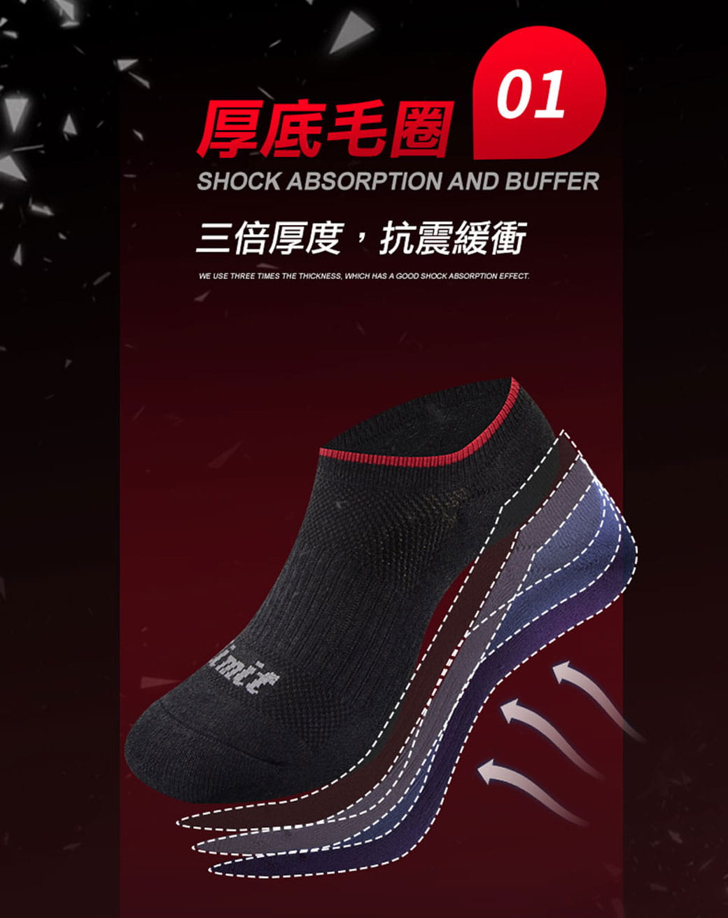 【力美特機能襪】運動船型襪(紅黑) 4
