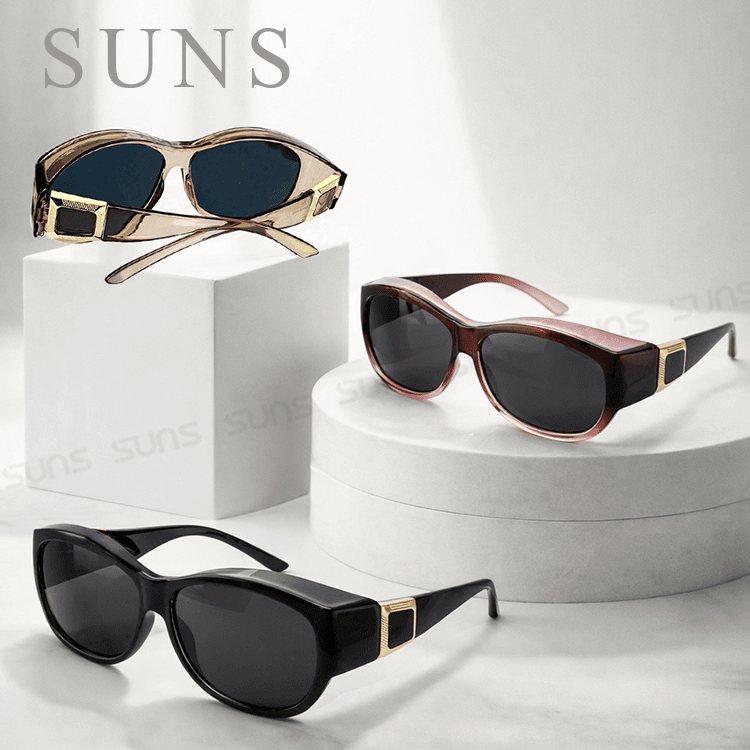 【suns】包覆式偏光墨鏡 透感暖茶方框墨鏡 抗UV400 (可套鏡) 5
