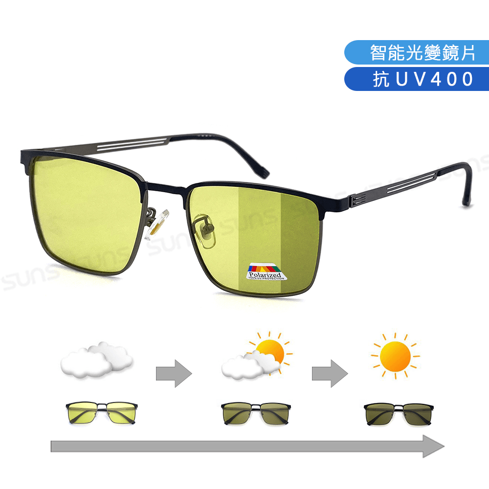 【suns】日夜兩用變色偏光太陽眼鏡 彈力眉型框偏光鏡 抗UV 【7753】 0
