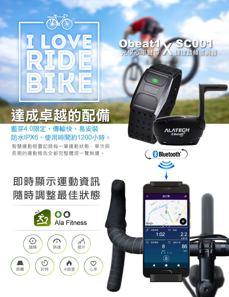 【ATTACUS】自行車組：速度踏頻器SC001+心率臂帶Obeat1 1