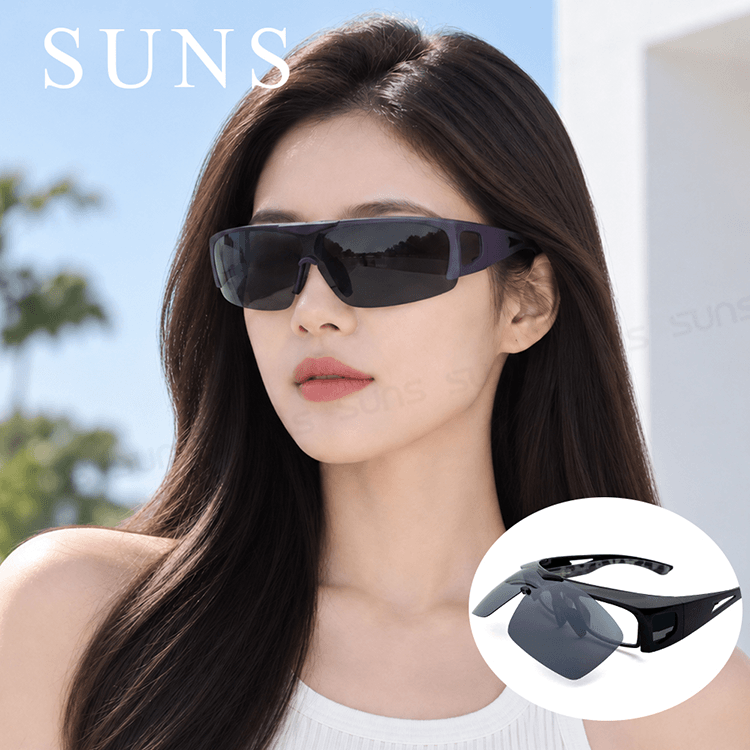 【suns】休閒上翻式偏光太陽眼鏡 鋁紫框 (可套鏡) 0