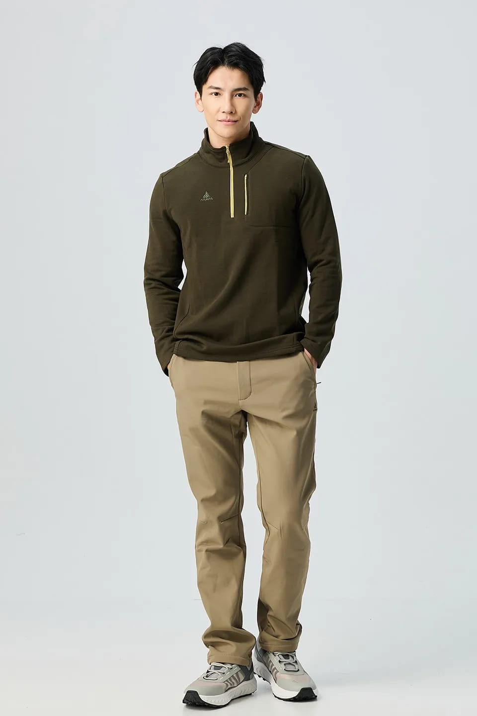 歐都納男款POLARTEC 刷毛保暖透氣快乾長袖拉鍊立領杉/POLO衫A1PS2521M 2