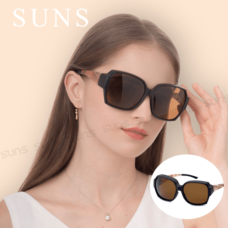 【suns】時尚韓版ins英倫風霧茶系列 大框偏光墨鏡 抗UV400 (可套鏡) 0