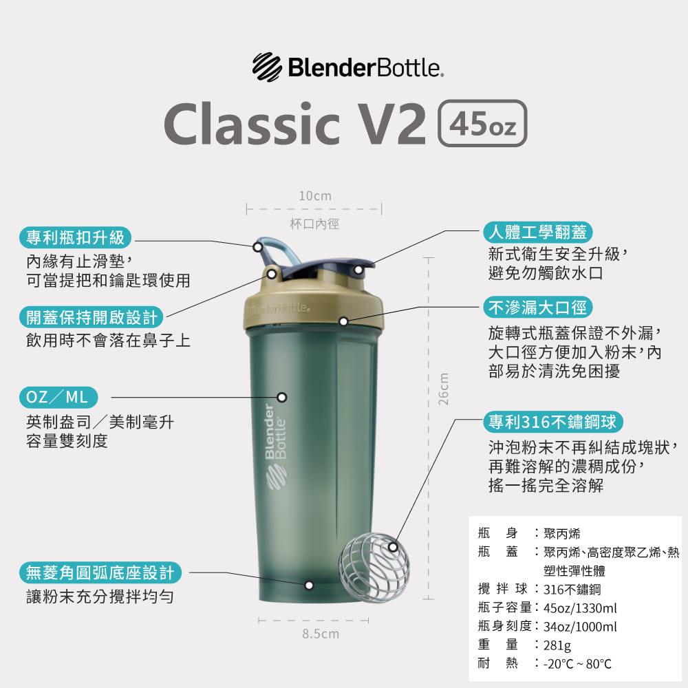 【Blender Bottle】Classic系列｜V2｜大容量搖搖杯｜45oz 10