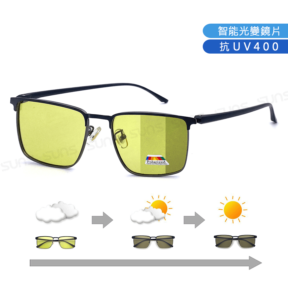 【suns】日夜兩用變色偏光太陽眼鏡 薄鋼眉型框墨鏡 抗UV 【7965】 0