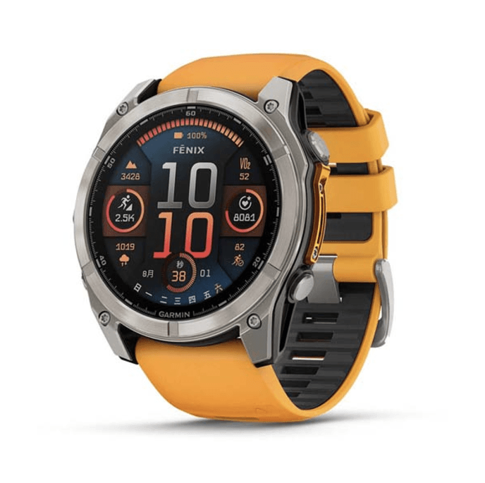 【GARMIN】 Fenix 8 Sapphire AMOLED 鈦錶圈/火花橙矽膠錶帶 51mm 0