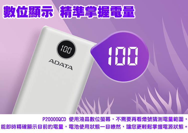 威剛 ADATA P20000QCD 電量數位顯示 PD/QC快充 行動電源 4