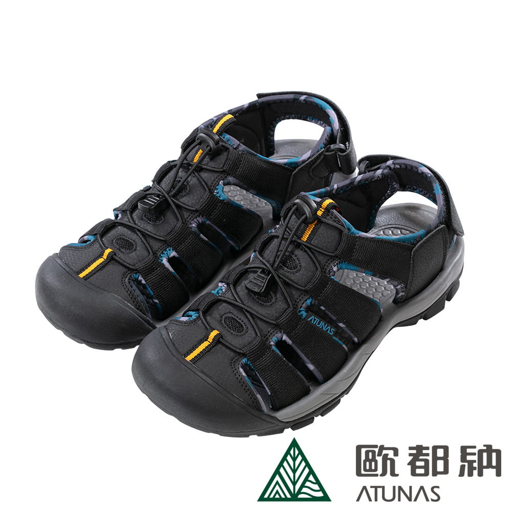 ATUNAS歐都納男款勇闖水陸減震護趾涼鞋(A1GCEE08黑藍迷彩/透氣) 登山屋 0