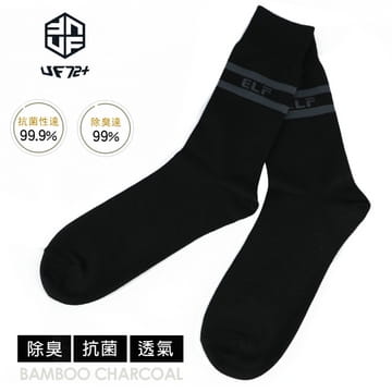 【UF72+】UF5022 elf除臭竹炭橫紋logo中統休閒襪 0