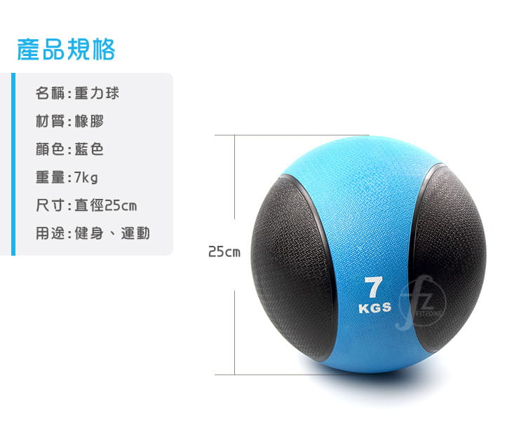 【ABSport】橡膠重力球（7KG／黑款）／健身球／重量球／藥球／實心球／平衡訓練球 1