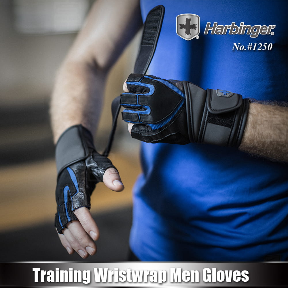 【Harbinger】#1250 男款黑藍色 重訓健身護腕手套 TRAINING WRISTWRAP 4