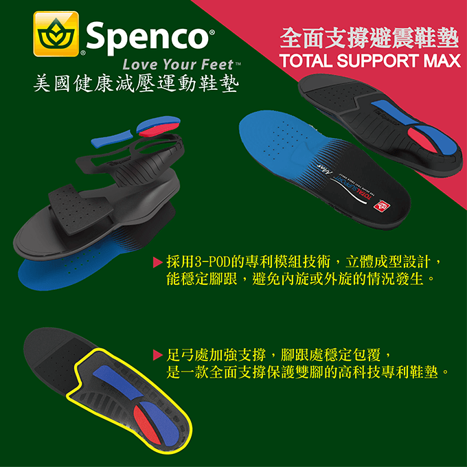 【美國SPENCO思奔科專業運動鞋墊】美國SPENCO-TOTAL SUPPORT MAX 全面支撐避震鞋墊SP21858 6