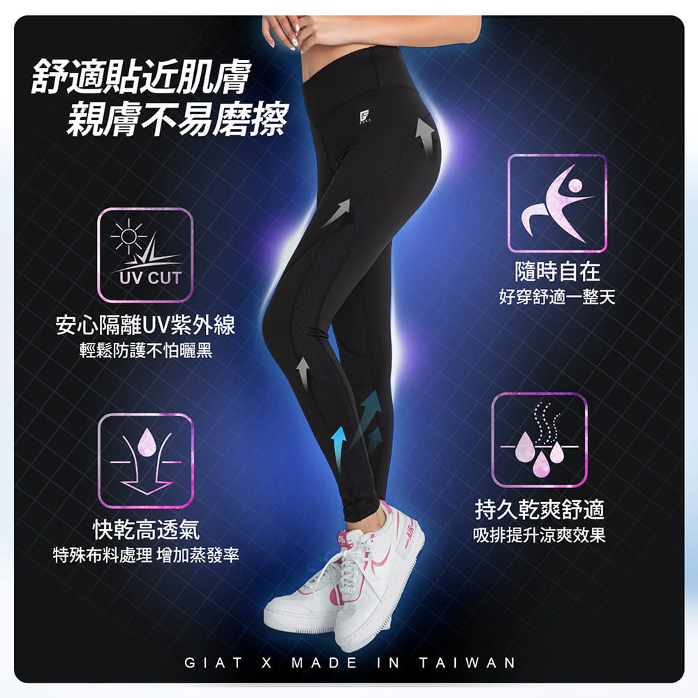 【GIAT】台灣製UV排汗機能壓力褲(女形力) 3