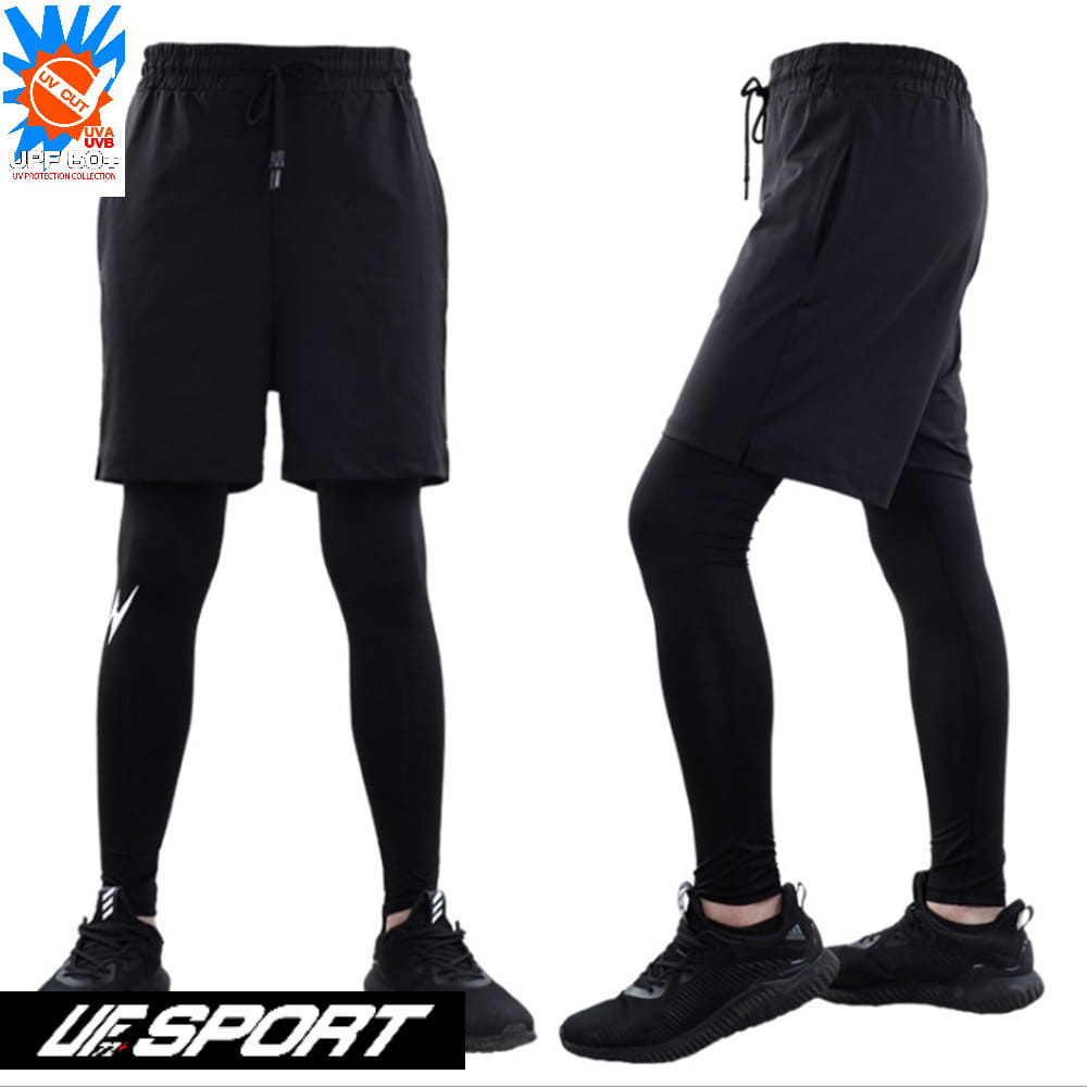 【UF72+】UF-1862男士假兩件彈力緊身健身訓練褲 0