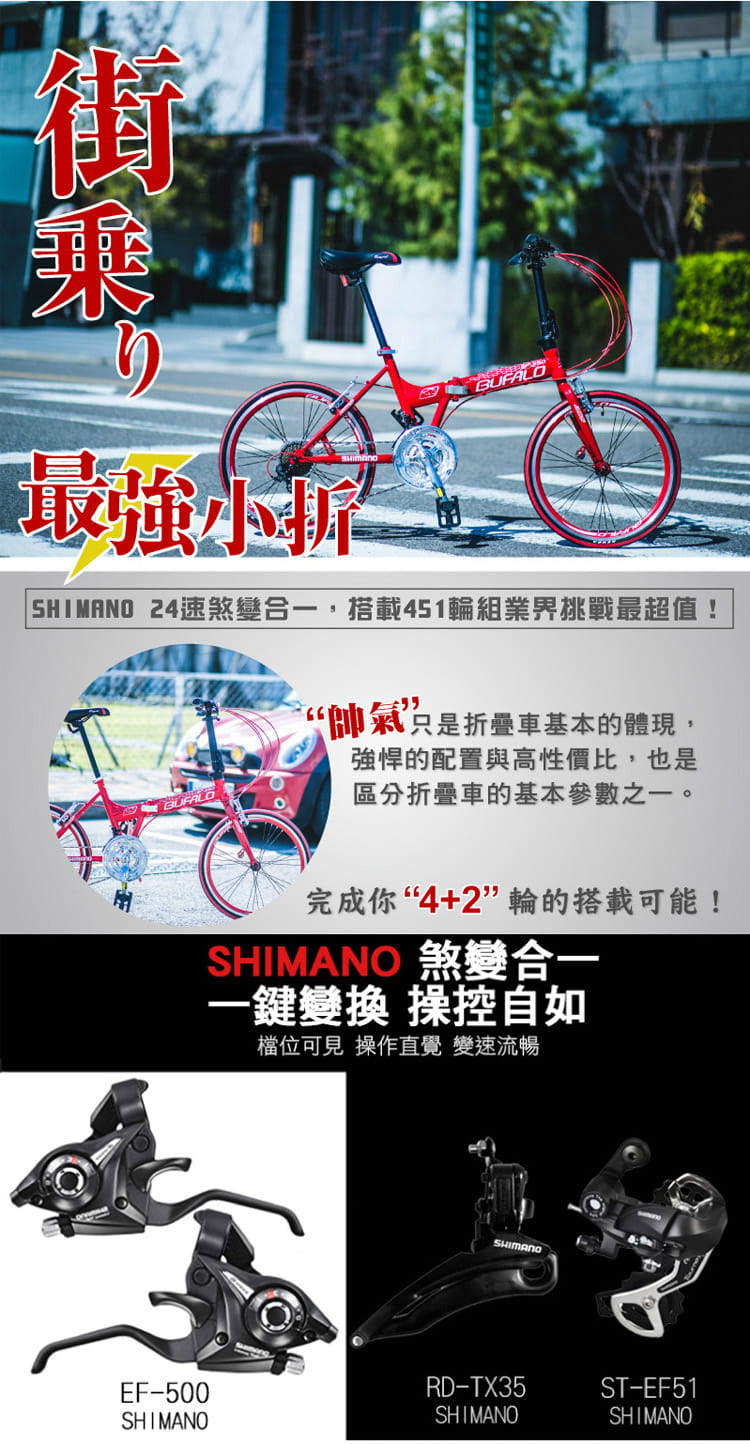 BIKEONE BF350 SHIMANO煞變合一定位式24速451輪組小折疊車,都會通勤神器 2