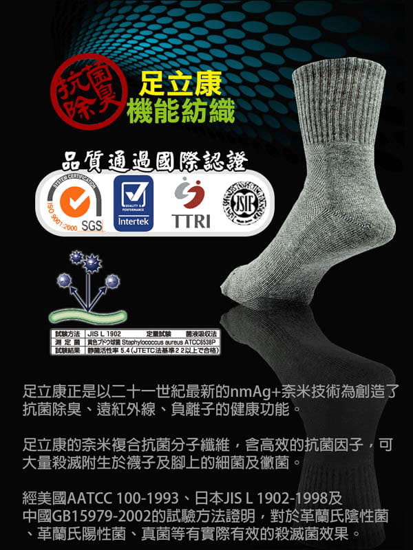 寬口版毛巾奈米科技健康除臭襪[F02] 9