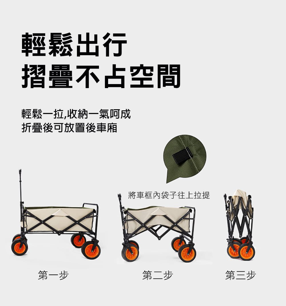 OUTDOORONE 露營推車戶外營地小推車胖胎卡其版 擺攤必備可折疊野營越野野餐拉車購物拖車 10