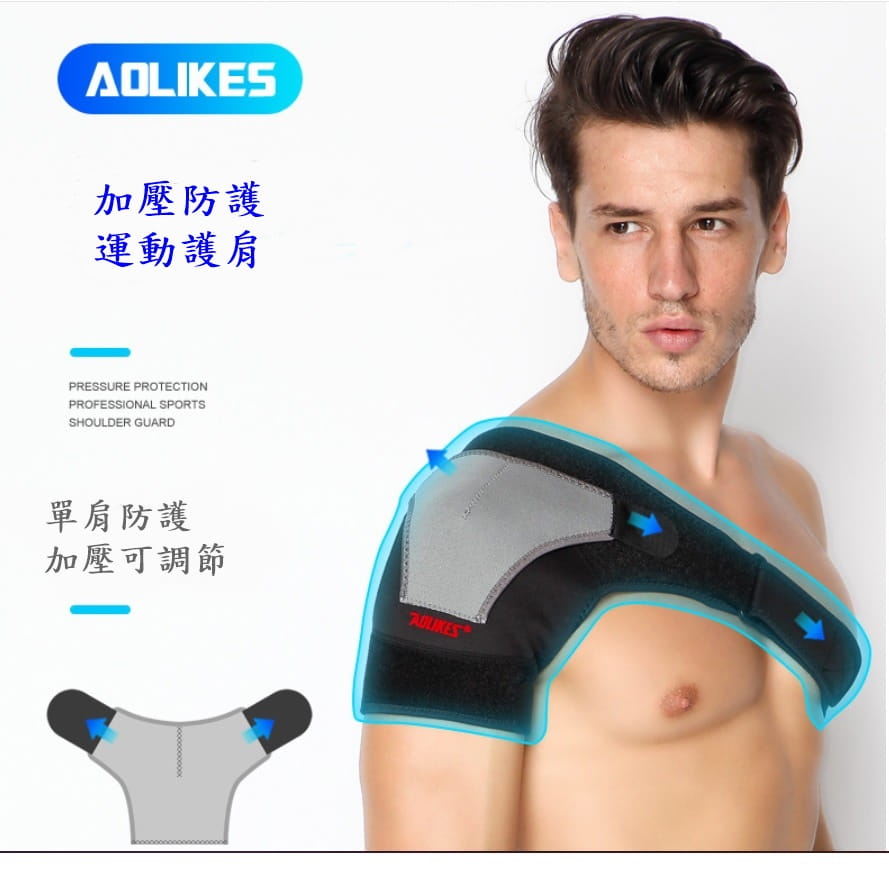 【CAIYI 凱溢】AOLIKES可調整型防護運動護肩 雙重加壓固定 肩膀關節拉傷 運動護肩 單肩 可調整型防護 2