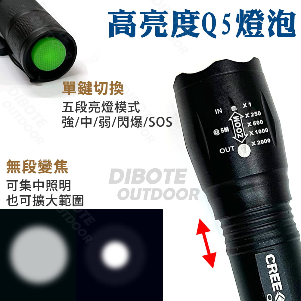 【DIBOTE】 迪伯特 無段式伸縮變焦LED手電筒 2