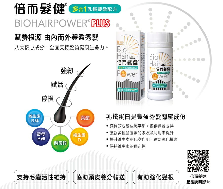 倍而髮健PLUS 多合一 乳鐵豐盈配方 (60粒) (育髮用) 乳鐵蛋白機能保健品 2