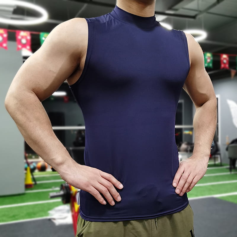 （快速出貨） 男士運動背心無袖緊身速乾運動彈力坎肩健身T恤高領訓練背心 16