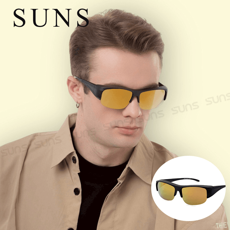 【suns】偏光太陽眼鏡 半框黃水銀 抗UV400 (可套鏡) 0