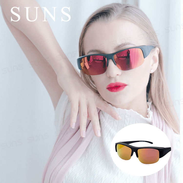 【suns】偏光太陽眼鏡 半框紅水銀 抗UV400 (可套鏡) 0