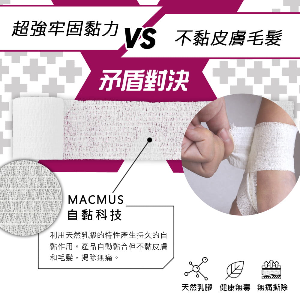 【MACMUS】5cm x 5m運動繃帶、膠帶｜彈性自黏繃帶 運動防護肌貼 動物包紮繃帶 3