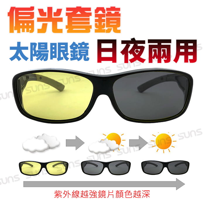 【suns】日夜兩用感光變色偏光墨鏡(可套式) 防眩光反光抗UV400 0