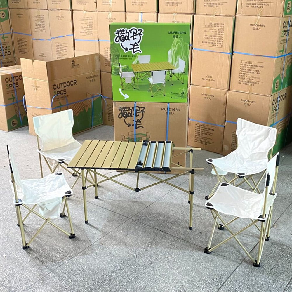 OUTDOORONE 可攜式蛋捲折疊桌椅五件套 超輕可折疊釣魚椅戶外露營折疊桌椅多用途輕巧休閒 4