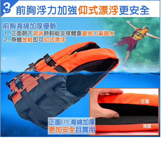 雙跨帶螢光浮力衣M(附口哨子)   加厚成人浮潛衣 5