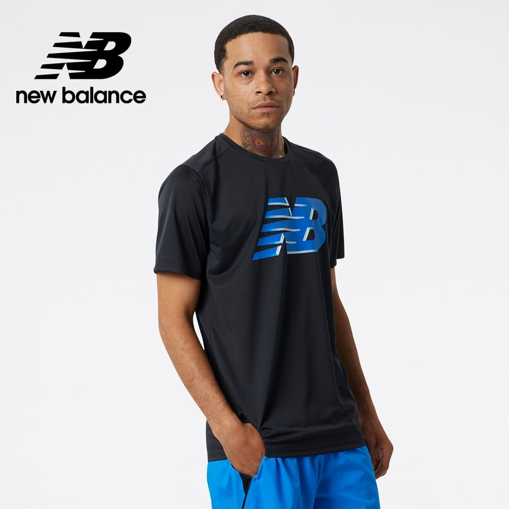 【NEWBALANCE】New Balance DRY短袖T 黑/藍logo 男 0
