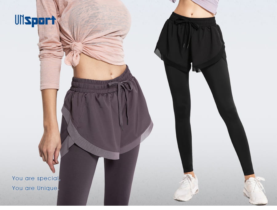 【Un-Sport 高機能】多款任選-異質拼接顯瘦假兩件長褲(瑜伽/健身/路跑) 1