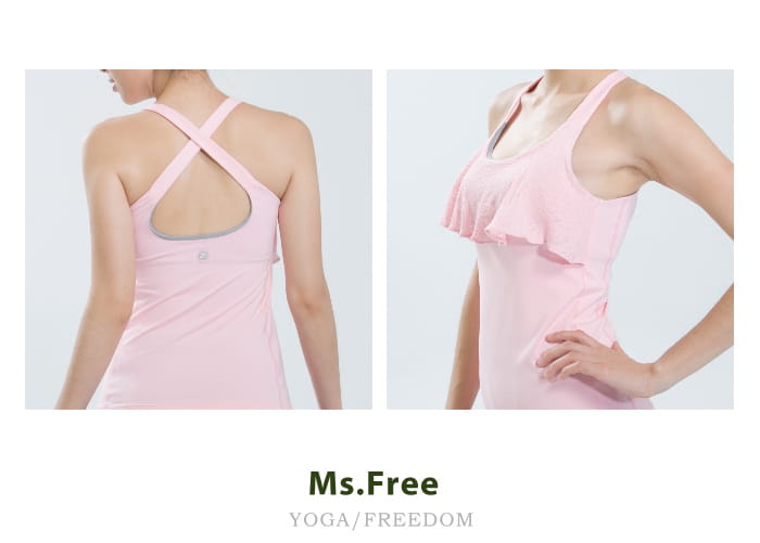 【Ms.Free】時尚瑜伽-台灣製荷葉抓褶修身運動背心-小胸立即豐滿 11
