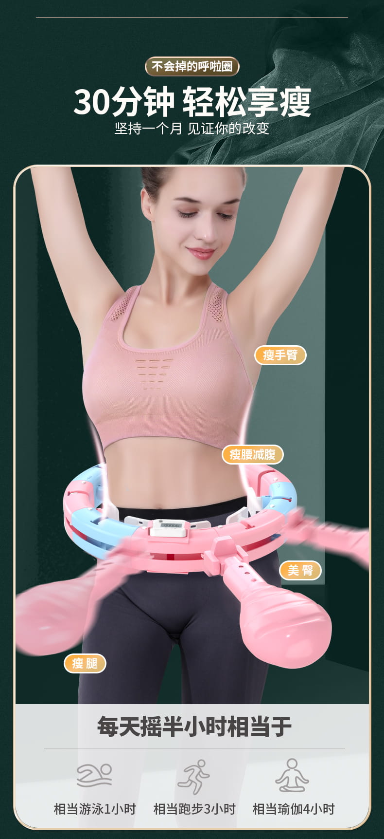 智能呼啦圈不會掉健身專用女收腹瘦腰減肥燃脂神器 （適合腰圍60-85） 5