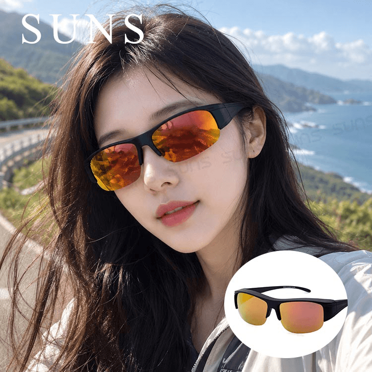 【suns】偏光太陽眼鏡 半框紅水銀 抗UV400 (可套鏡) 0