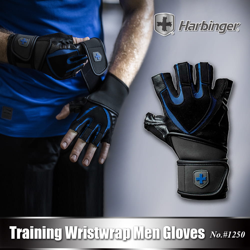 【Harbinger】#1250 男款黑藍色 重訓健身護腕手套 TRAINING WRISTWRAP 7